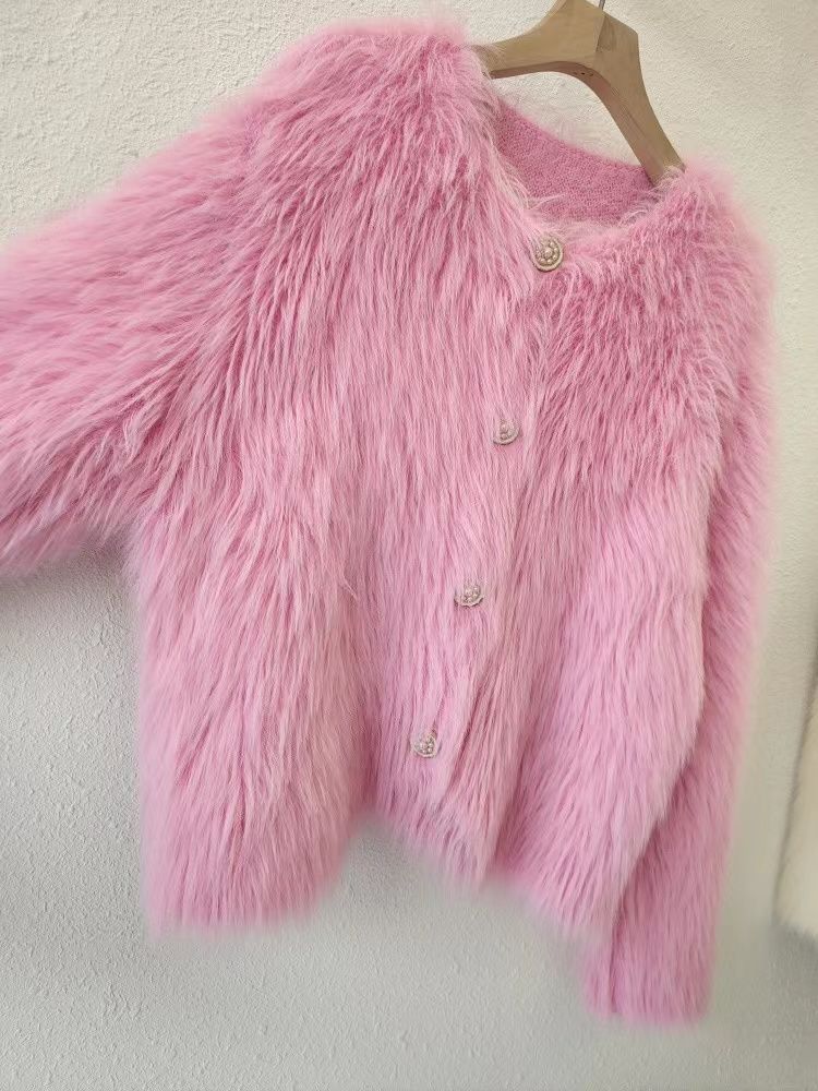 Damenbekleidung Fleece-Strickjacke Pullover Jacke Frauen Herbst und Winter verdickt neue kurze weiche wachsartige_voghion.com