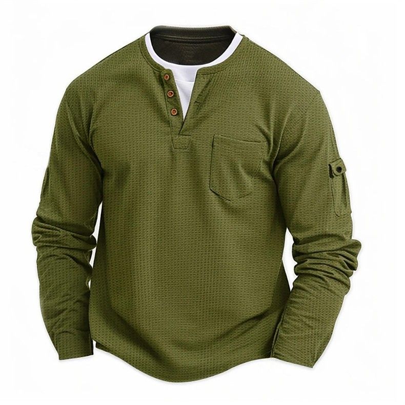 Men's T-Shirt: Double-Layer V-Neck Oversized Base Layer For Fall/Winter Fashionable Patchwork Design Long-Sleeve T-Shirt_voghion.com