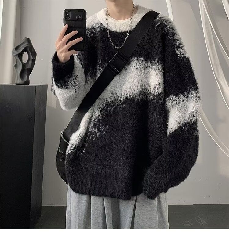 1 Herren Winterpullover im amerikanischen Stil, lässiger Farbblock-Pullover, Strickwaren, lockere Passform, trendige Marke, Innenschicht-Pulloverjacke_voghion.com