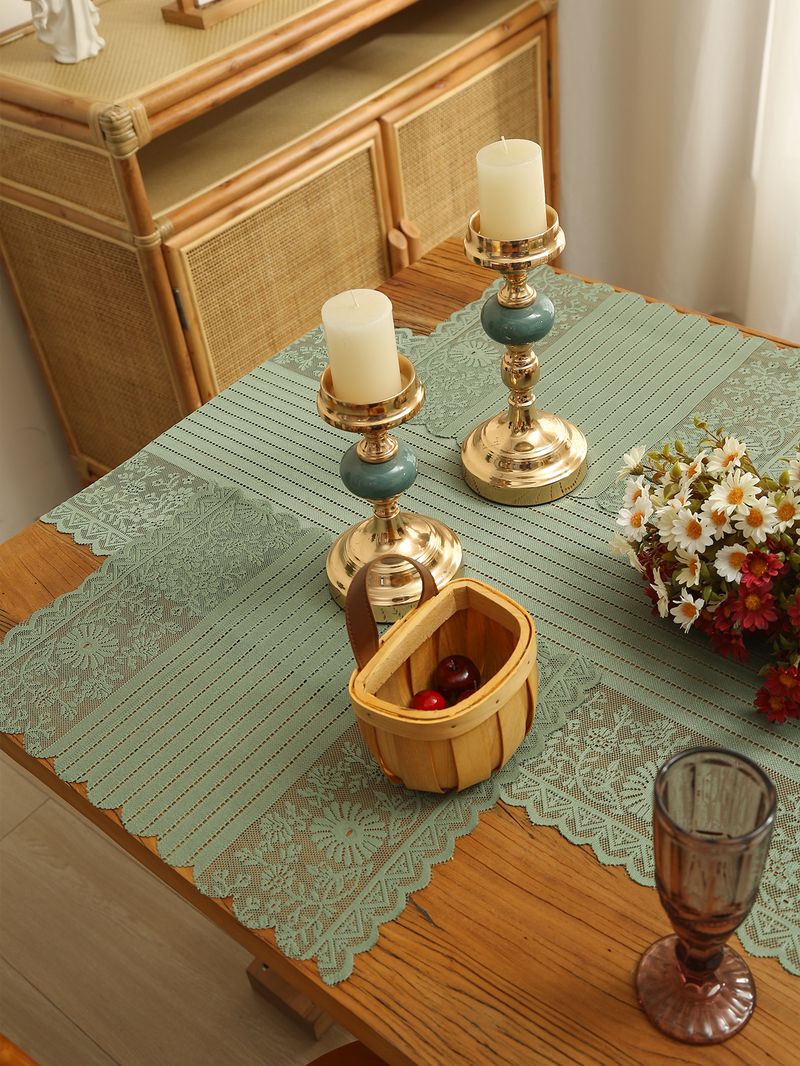 Camino de mesa floral verde - Estilo rústico de granja con borlas para mesas de comedor y de centro (150 x 40 cm, algodón lavable, para uso interior y exterior)_voghion.com