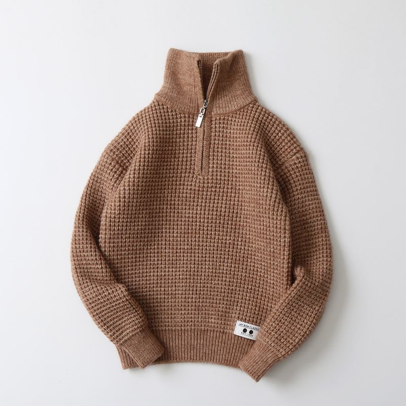 Mother & Kids Half-Zip Lambswool Sweater - Soft & Warm Winter Pullover For Big Kids (8+ Years), Classic Solid Colors (Cream, Coffee, Gray, Navy)_voghion.com