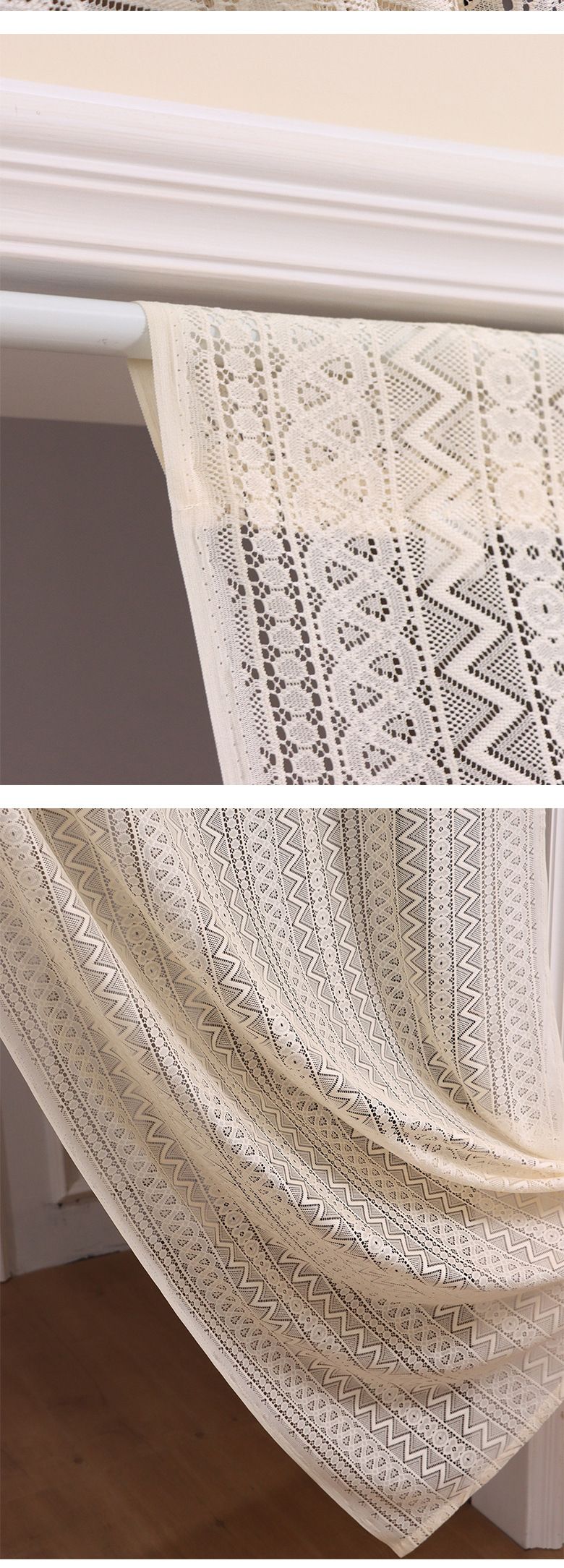 Tenda per porta geometrica bohémien - Pannello in tessuto di poliestere intrecciato con tasca per asta, motivi vintage a onde e strisce per soggiorno e camera da letto_voghion.com