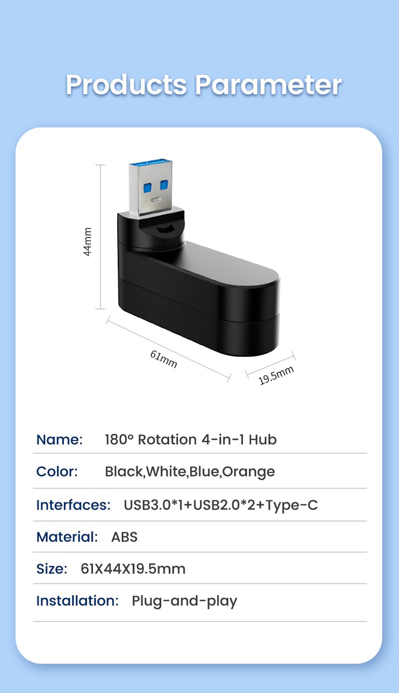 Elough Mini Hub USB 3.0 2.0 girevole a 180° con 4 porte, tipo C, adattatore splitter per disco USB ad alta velocità per trasferimento dati per laptop_voghion.com