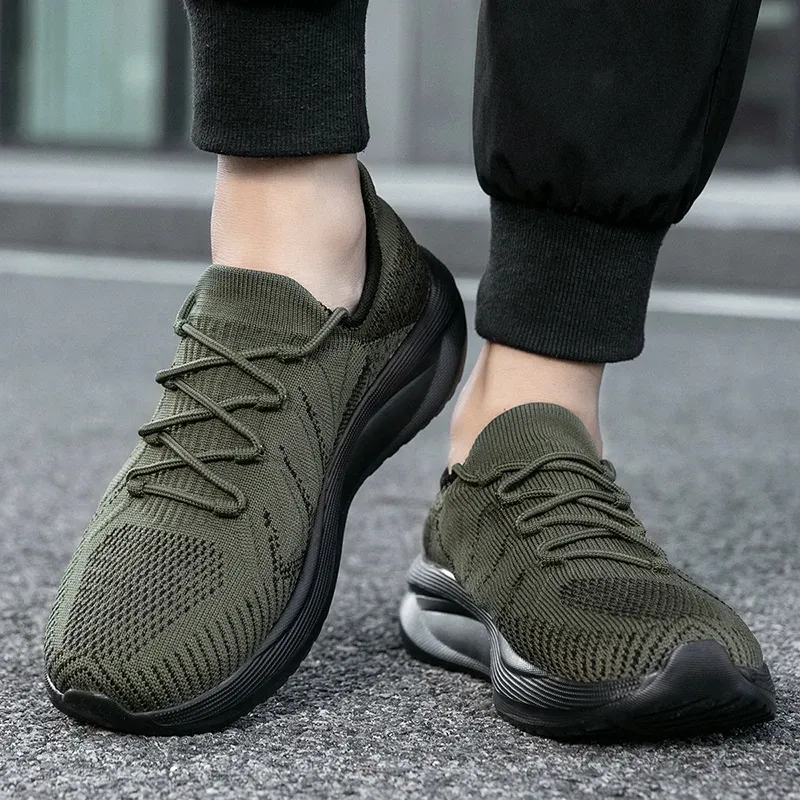 Four-season Style Flying Woven Breathable Mesh Casual Sports Shoes,men's Anti-slip Wear-resistant Running Shoes And Sock Shoes_voghion.com