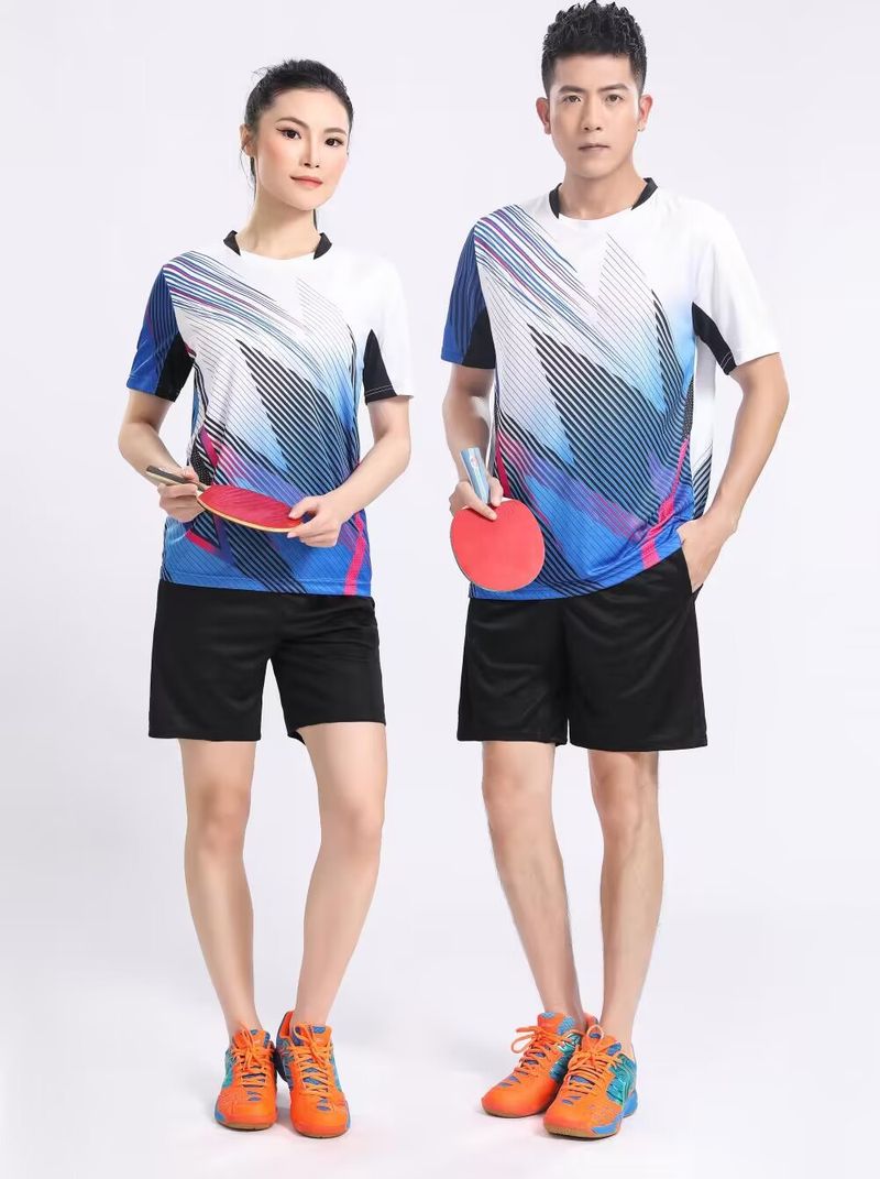 Haut à manches courtes pour homme, chemise de tennis de table, ensemble de vêtements de badminton, séchage rapide, sport pour femme_voghion.com