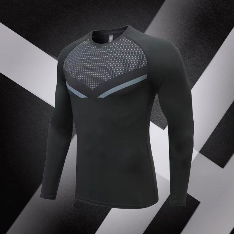 Men's Quick-Dry Long Sleeve Workout Shirt – Breathable Polyester-Spandex Blend For Running & Gym (Black/White, XS-XXL EU/US Sizing)_voghion.com