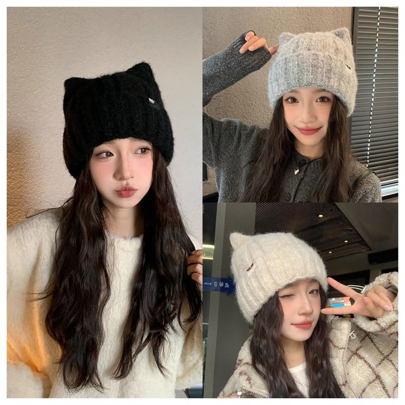 Cat Ear Knitted For Women, Autumn And Winter New Japanese Style Warm Cute Knit Hat, Korean Version Thickened Versatile_voghion.com
