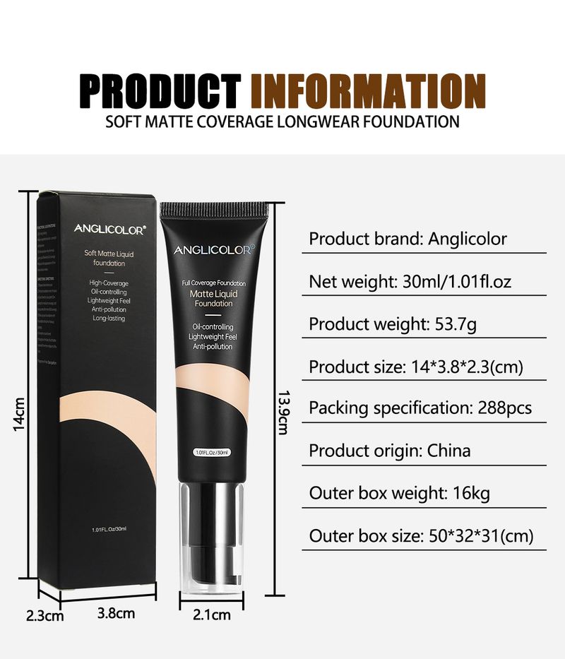 Anglicolor Long-Lasting Foundation – Oliecontrole & Volledige Dekking Vloeibare Make-up voor een Flawless, Natuurlijke Finish (tinten 101-105)_voghion.com