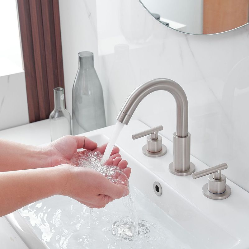8 In. Widespread 2-Handle Mid-Arc Bathroom Faucet With Valve And CUPC Water Supply Lines In Brushed Nickel_voghion.com