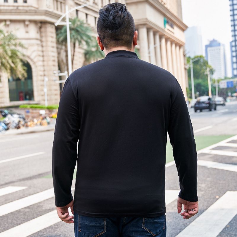 Large Size Men's Large Size Men's Maple Leaf Printing Long-sleeved T-shirt Men's Spring And Autumn Loose Large Size V-neck T-shirt Men's Bottoming_voghion.com