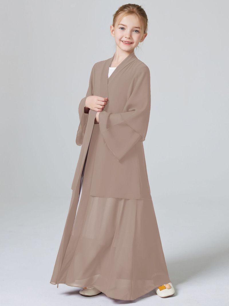 Madre e bambini Medio Oriente Kebaya Ragazze Due strati Chiffon Cardigan Abaya Abito_voghion.com