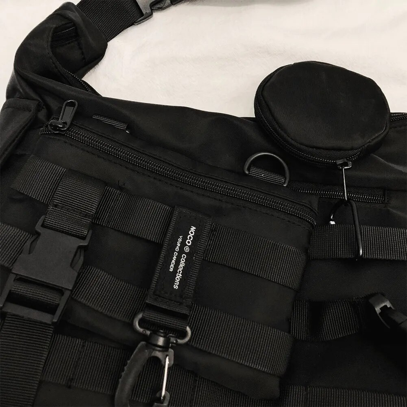 Schulter Gothic Schwarz Umhängetasche Messenger Tragetaschen Für Männer Frauen Shopper Nylon Hip Hop Techwear Satchel Taille Goth_voghion.com