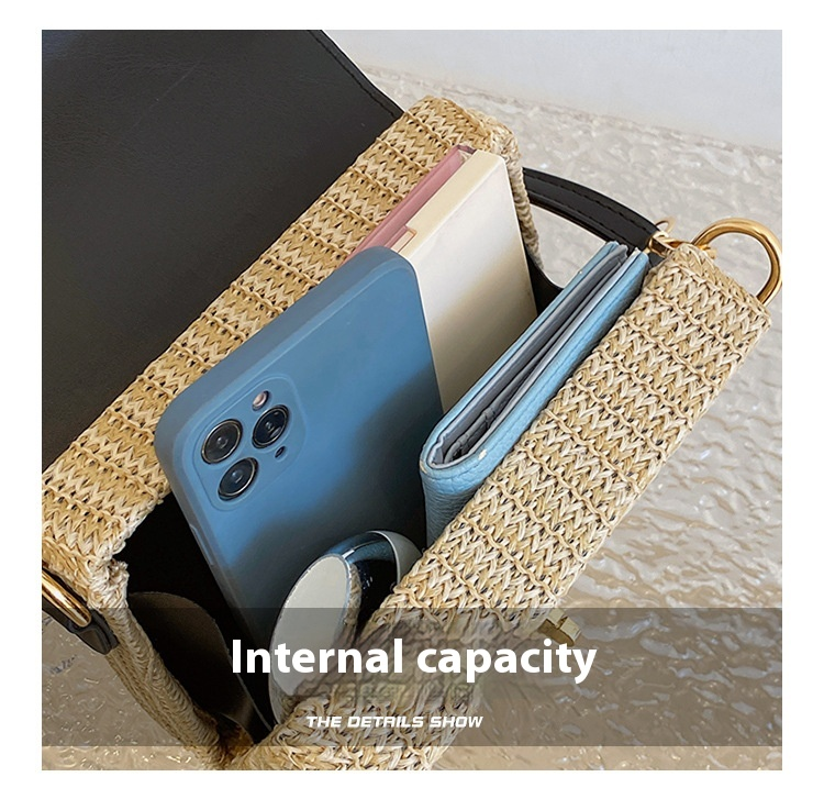 Borsa a tracolla singola intrecciata da spiaggia con fibbia obliqua, per il tempo libero, con fibbia a chiusura alla moda, erba per il tempo libero_voghion.com