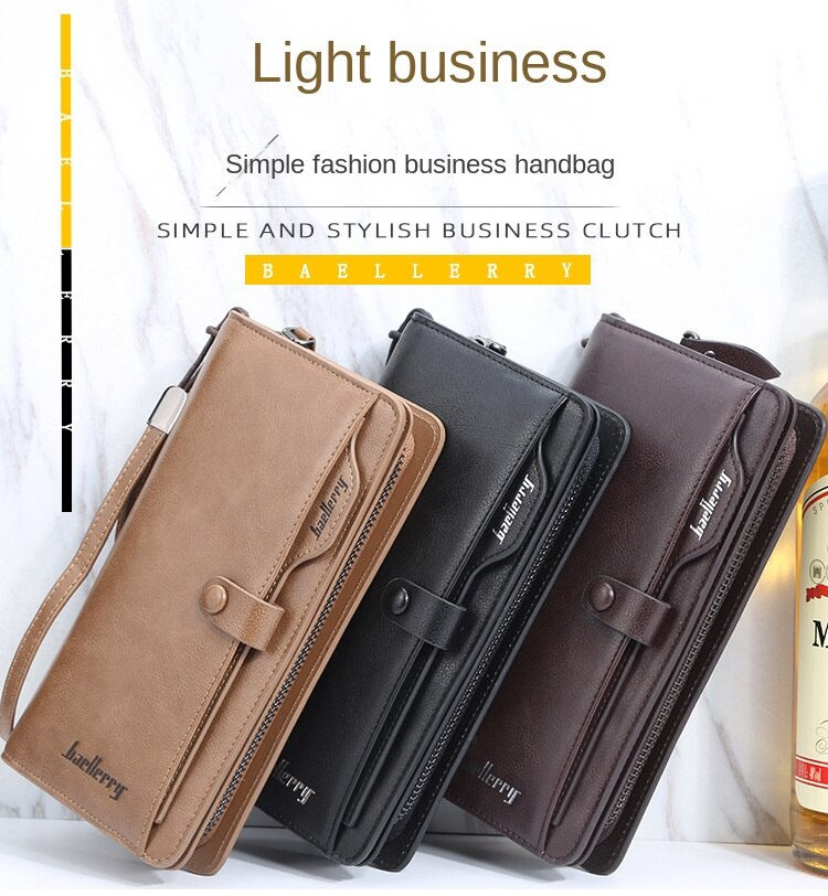 BAELLERRY/punge Seneste vintage lange tegnebøger til mænd Højkvalitets multifunktionelle mobiltelefontasker Håndtasker_voghion.com