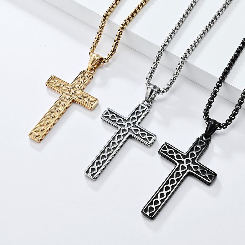 Collana con ciondolo a croce in acciaio al titanio dallo stile semplice, per uomini e donne, accessori con catena per maglioni_voghion.com