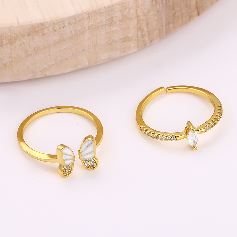 Sterling Sier VENUS Moda Anillo combinado dos en uno Señoras Tridimensional Intermitente Diamante Mariposa_voghion.com