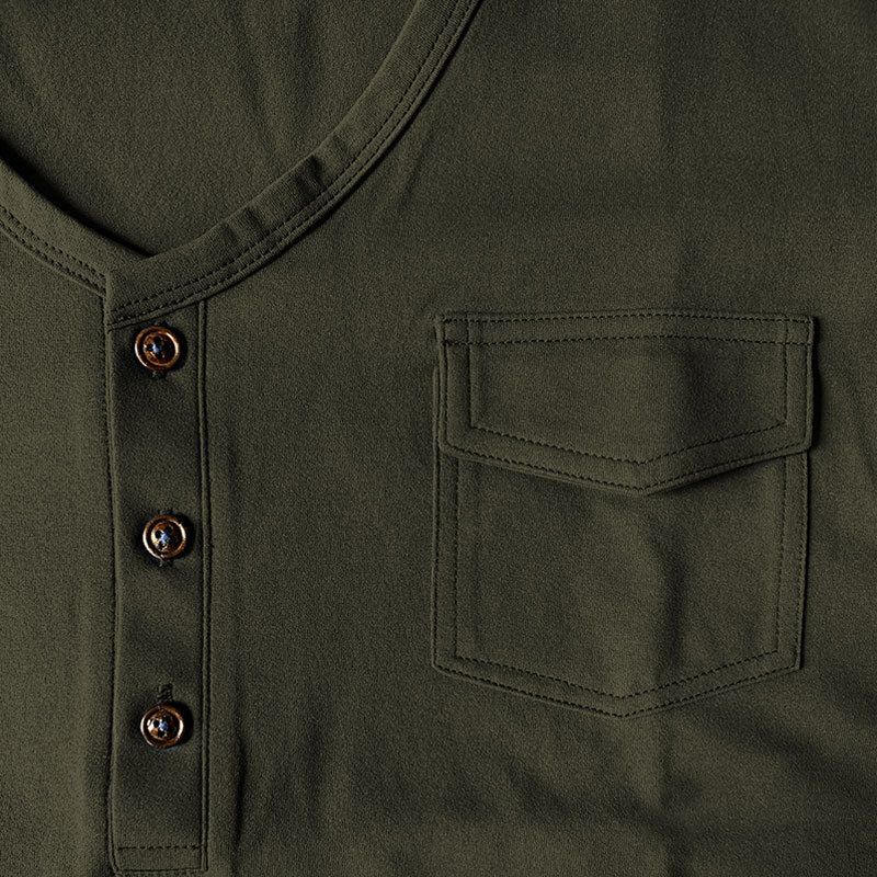 2024 Herren Großes Sommer Casual Button Fit Kurzarm T-Shirt Henry V-Ausschnitt Pocket Top_voghion.com