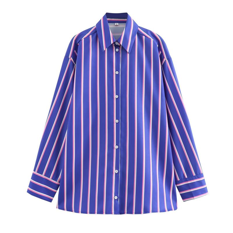 Women's 2024 summer new striped loose shirt straight leg pants set_voghion.com