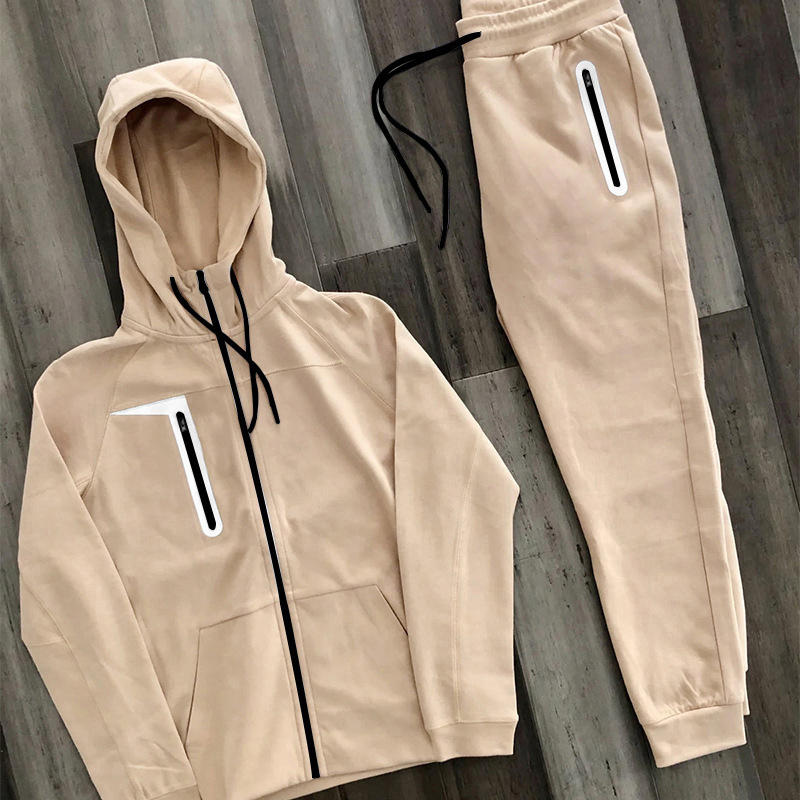 Streetwear męskie dresy moda jesienna kieszenie na zamek błyskawiczny bluza z kapturem i spodniami dresowymi z długim rękawem zestawy dwuczęściowe męskie Casual_voghion.com