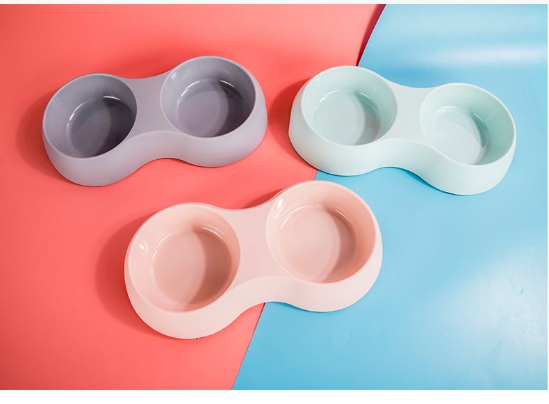 Hausdéier Edelstahl Hondsfudder Set Macaron Faarf Rëndleder Textur Kaz Oval Einfach Duebel Schossel_voghion.com