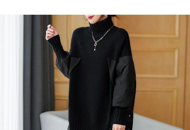 Frae Kleeder Pullover Splicing Strick Pullover fir Fett MM Héichhals Pullover Bottom Shirt fir Fraen Zwee Stéck Tops Hierscht a Wanter nei_voghion.com