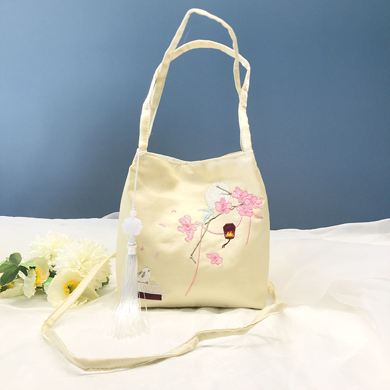 Antieke stijl literaire Hanfu tas, Chinese stijl een schouder bedrukte Hanfu tas, Crossbody Fairy kleine frisse stoffen tas, kleine vierkante tas_voghion.com