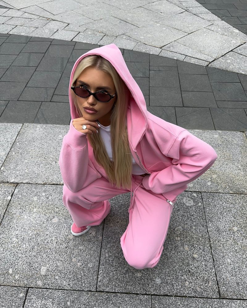 Ensemble deux pièces décontracté pour femme, cardigan de sport à capuche zippé avec pantalon à cordon de serrage_voghion.com