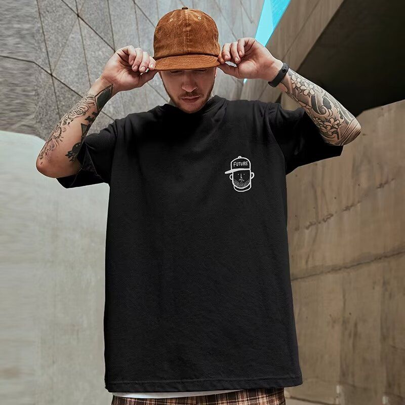 Herrenbekleidung Plus Size High Street Fashion Loses T-Shirt aus reiner Baumwolle, kurze Ärmel, Fett Plus Fünf-Punkt-Ärmel_voghion.com