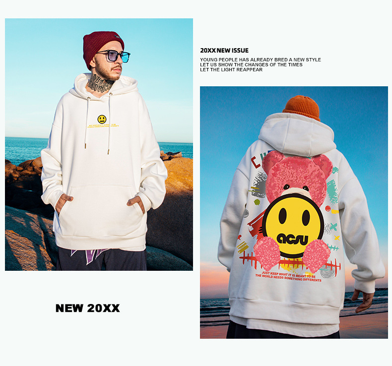 Felpa con cappuccio da uomo più giacca in pile e spessi graffiti alla moda Instagram, ampia e taglie forti_voghion.com