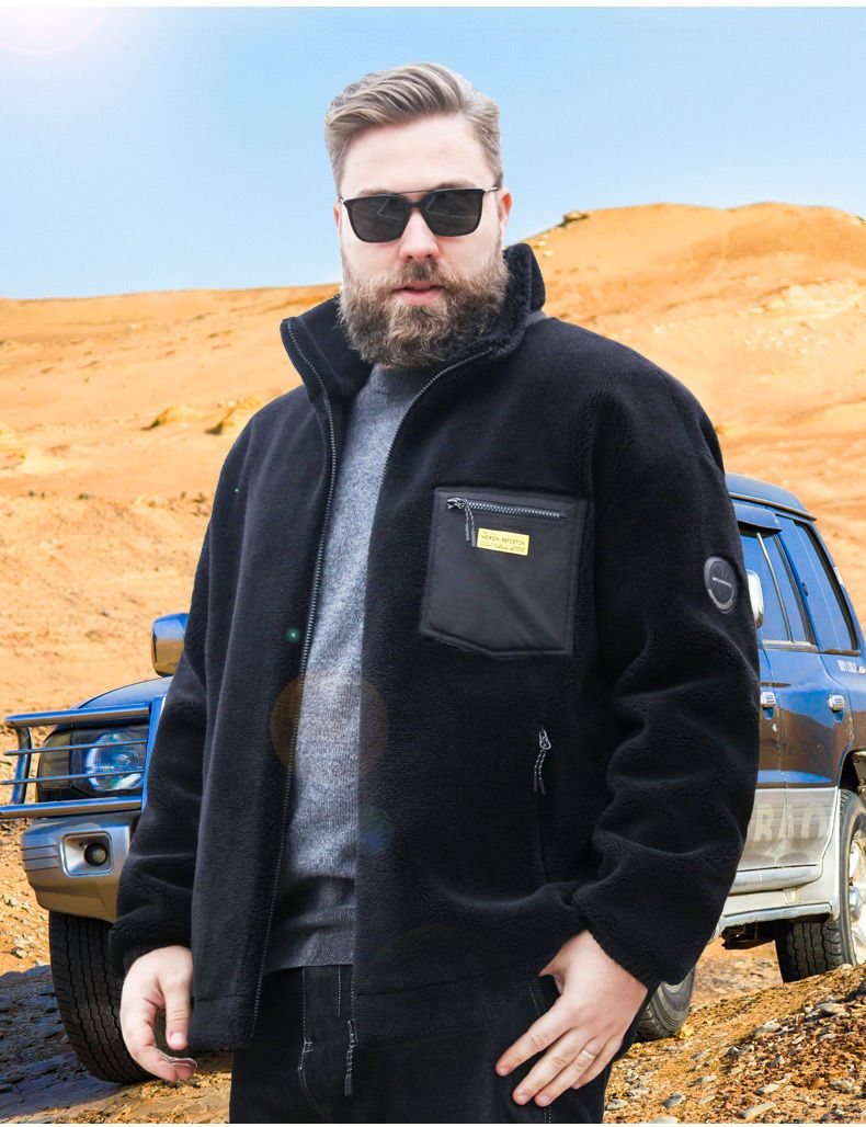 Giacca foderata in pile da uomo taglie forti - Cappotto invernale oversize con collo alto, capospalla casual snellente e spesso per taglie forti e alte (grigio scuro, nero)_voghion.com