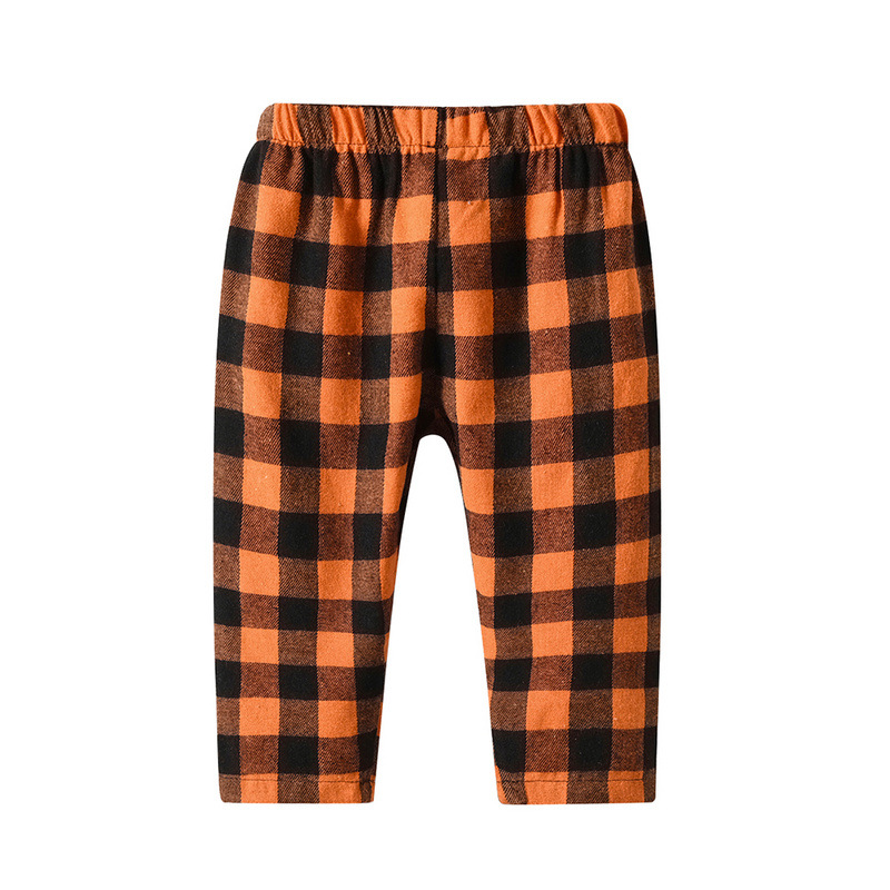 Çocuk Ev Giyim Bahar Ekose Uzun Kollu Pamuk Hırka Rahat Pijama Pantolon İki Takım Pijama_voghion.com