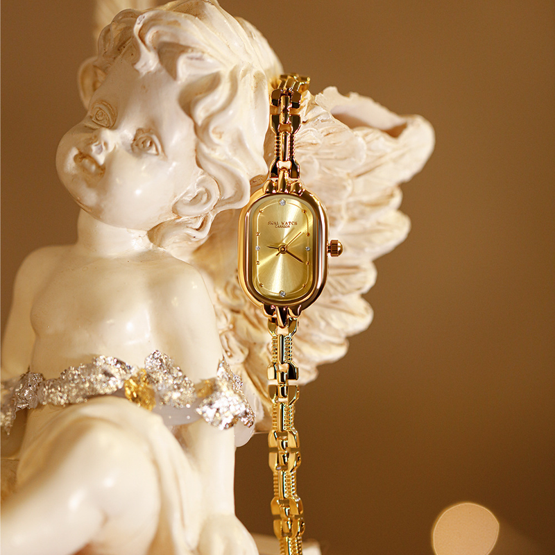 Montre à Quartz avec chaîne à main ancienne, Style de styliste, petit sens, rétro, or, lumière ovale, luxe, Art, mode_voghion.com