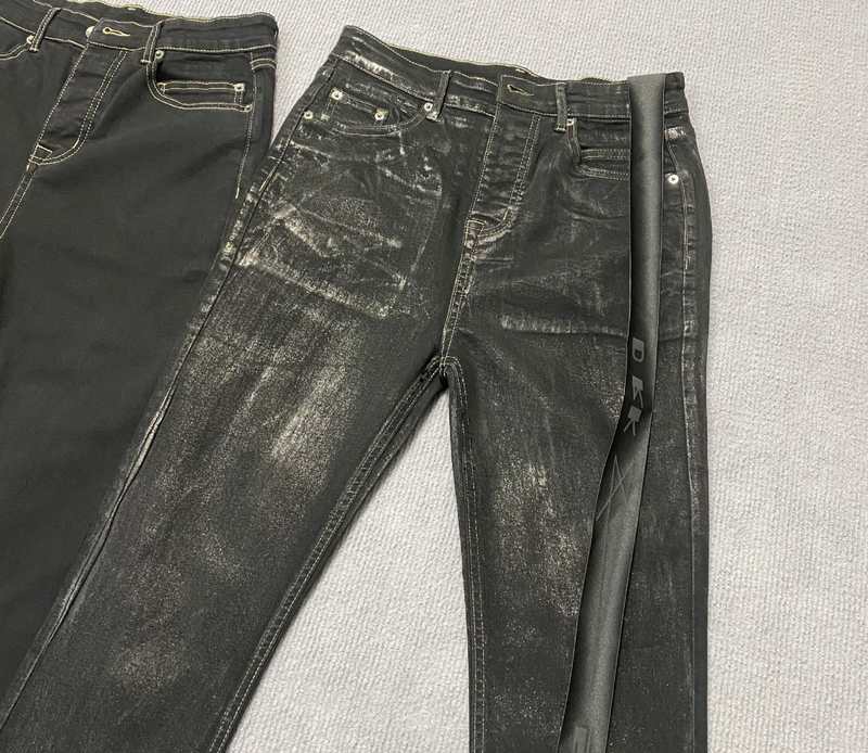 Männerkleeder Héich Handgemaachte Waxed Hosen Ausgeklappt Breet Been Elastesche Band High Street Jeans_voghion.com