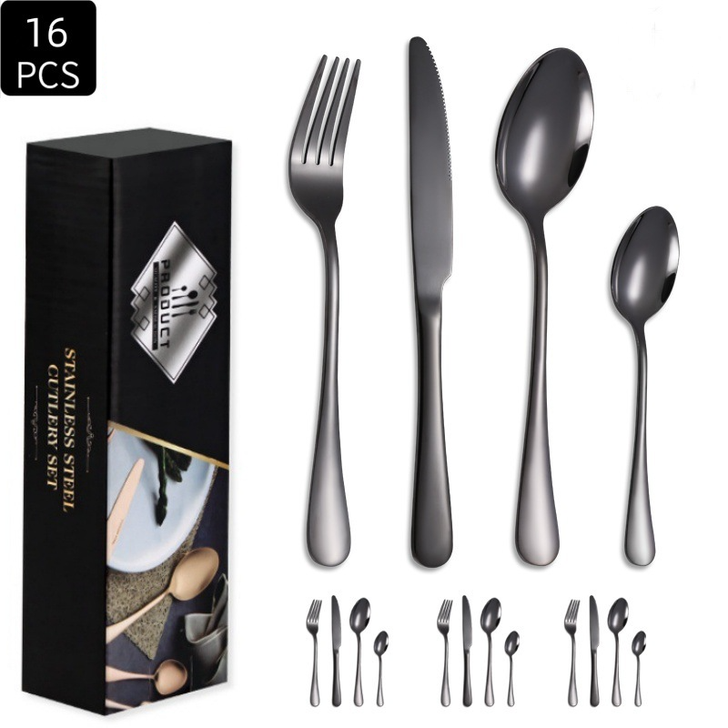 Juego de cubiertos premium de acero inoxidable 1010 de 24 piezas: 4 piezas principales, cuchillo, tenedor y cuchara, en una caja de regalo minimalista._voghion.com