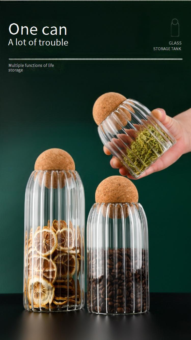 Vintage Glass Storage Jar - Airtight Coffee Bean Canister With Wooden Lid (Decorative Striped Design For Kitchen & Pantry)_voghion.com