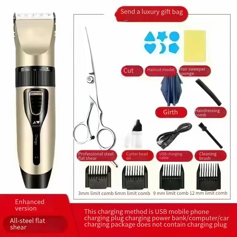 Professional Cordless Hair Clipper For Men - Ceramic Blade, Rechargeable, Self-Cleaning, Multiple Attachments (Gold Edition)_voghion.com