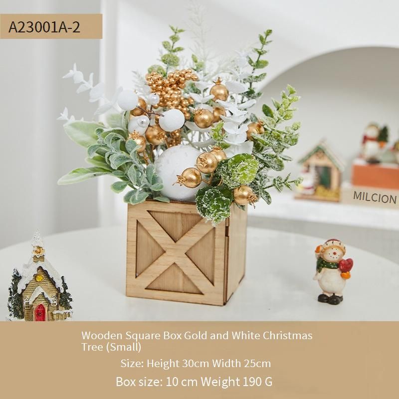 Mini-Weihnachtsbaum in Gold mit Lichterkette – Tischdekoration aus Holz für Zuhause und Büro (Weiß/Gold, 20–50 cm, beleuchtet/unbeleuchtet erhältlich)_voghion.com