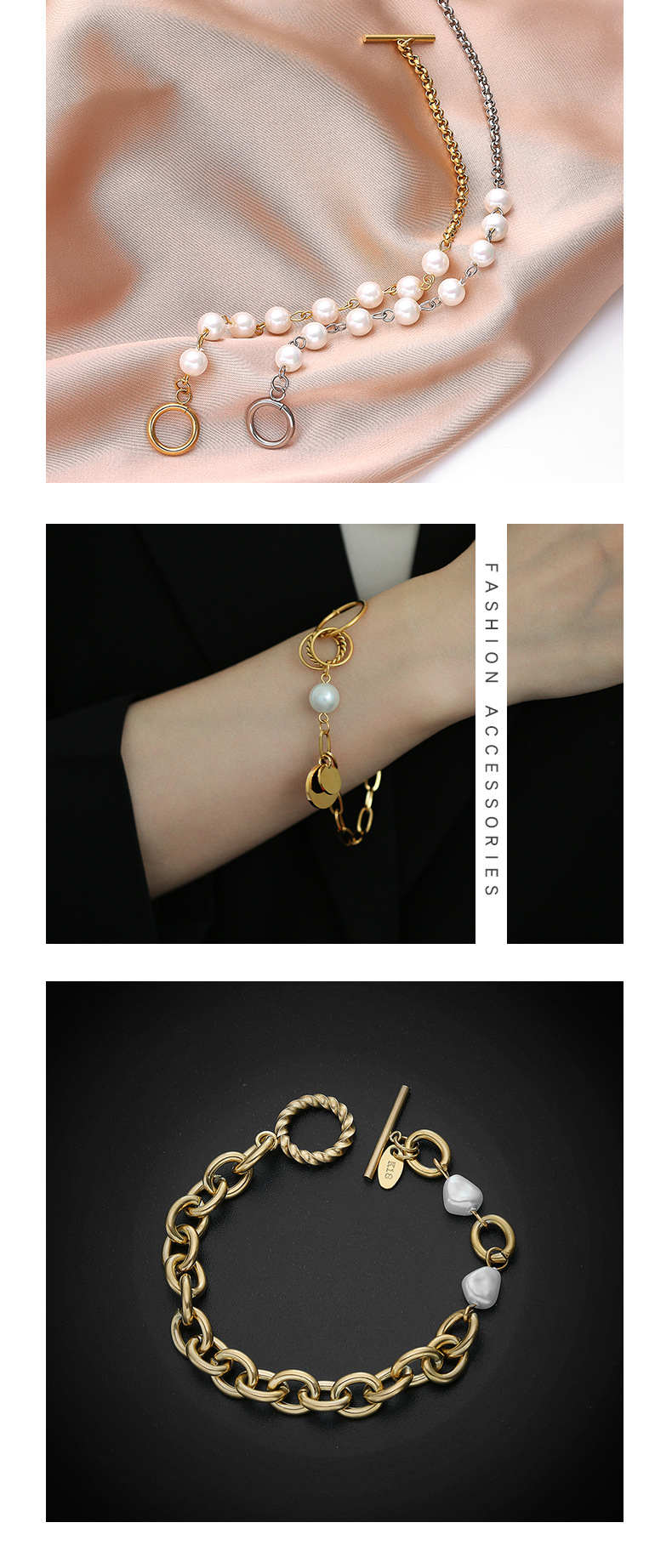 trade batch personality bracelet gold-plated OT pearl bracelet fashion pearl titanium steel bracelet female_voghion.com