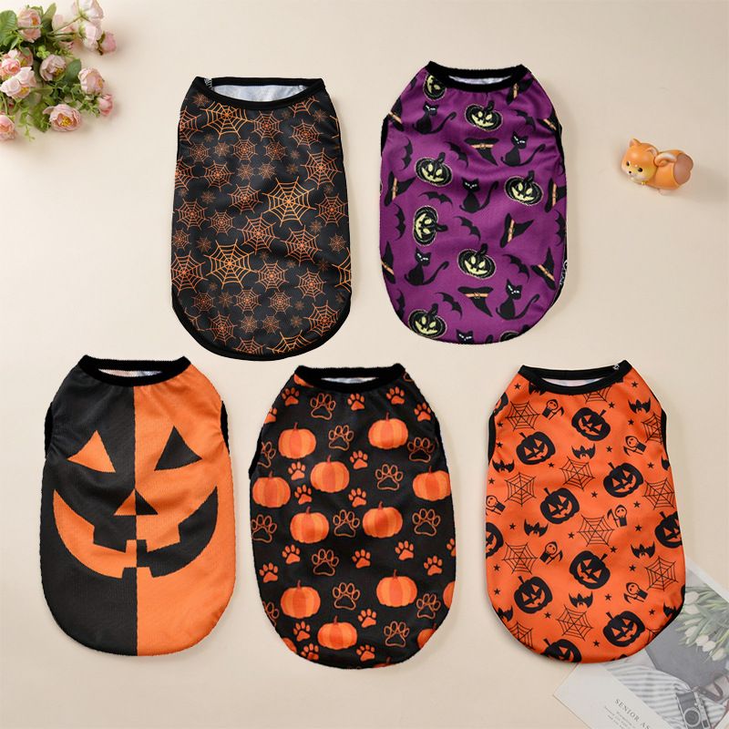 New Summer Sun Protection Vest Halloween Pumpkin Print Small And Medium Dog Cat Pet Clothes_voghion.com