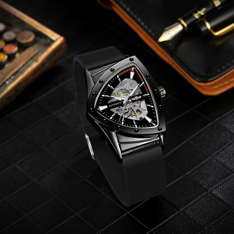 T-Winner Orologi meccanici automatici da uomo di alta gamma, luminosi, di lusso, tourbillon, orologio da polso in oro, cinturino in gomma, triangolo scheletrato_voghion.com
