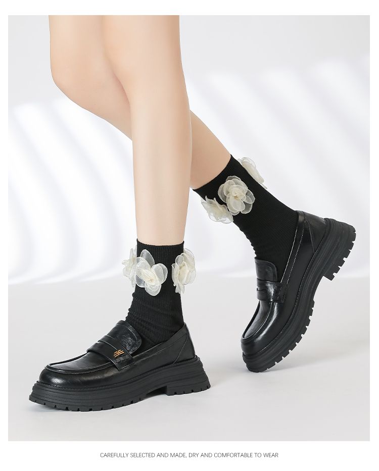 Women's Thick-Soled Loafers Spring 2025 New Genuine Soft Bottom Chunky Heel Lazy Slip-on Single-Layer British Style_voghion.com