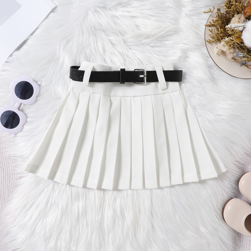 Summer children's solid color suspender wrap vest pleated short skirt belt trendy girl set_voghion.com
