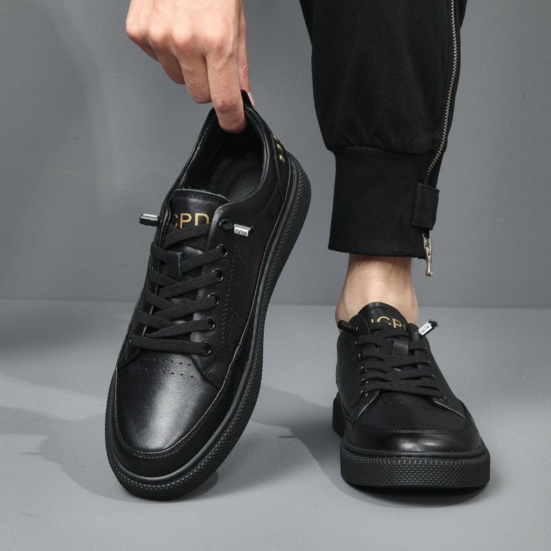 2024 New head layer cowhide men's small white bottom lightweight sports casual breathable plate shoes_voghion.com