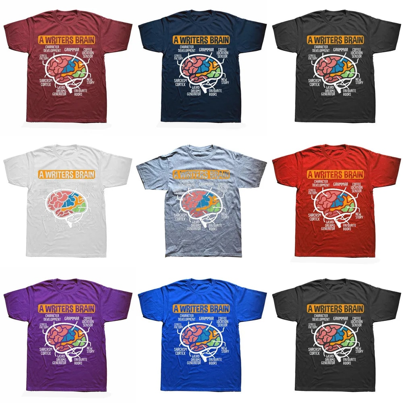 Writing Published Author Book Writers Brain T Shirts Summer Style Graphic Cotton Streetwear Short Sleeve Birthday Gifts_voghion.com