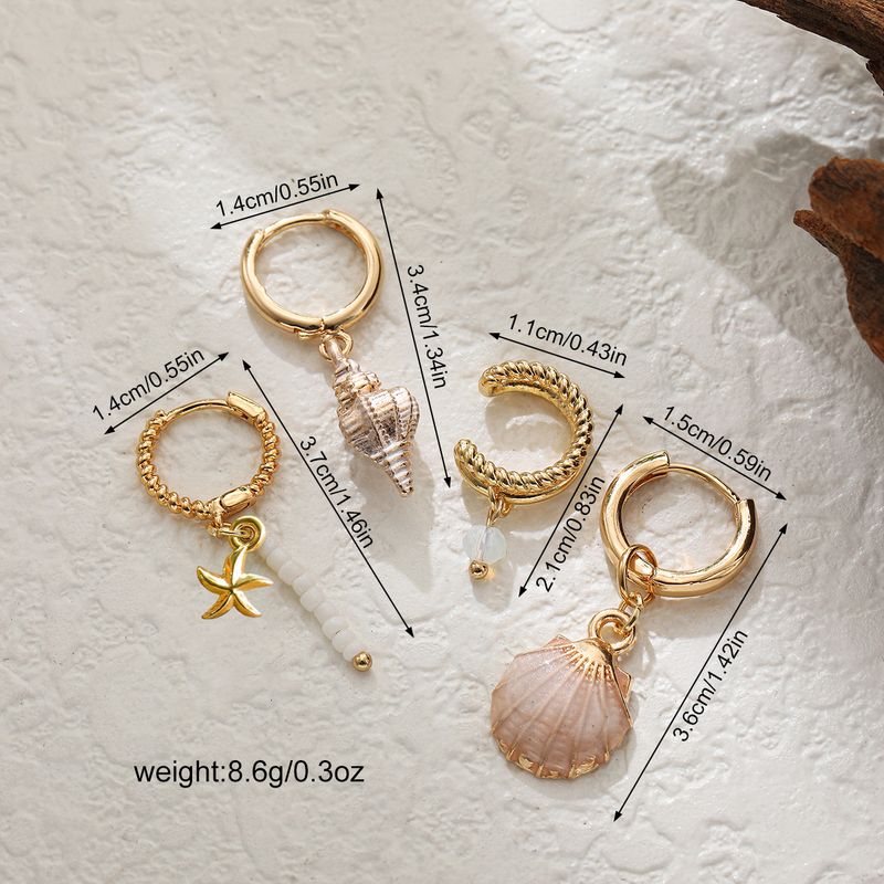 Bunte Muschel-Ohrmanschette mit Perlen, Ozean-Boho-Stil, vierteiliges Set_voghion.com