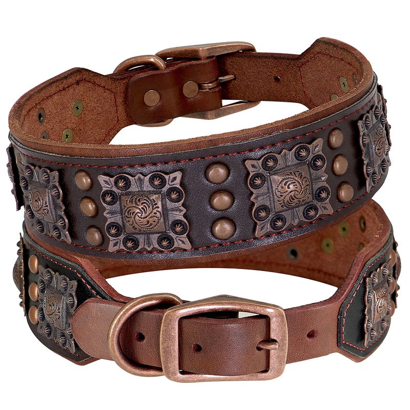 Didog Leather Spiked Collar Brown/Black/Green 2 Inches By PawParty Store_voghion.com