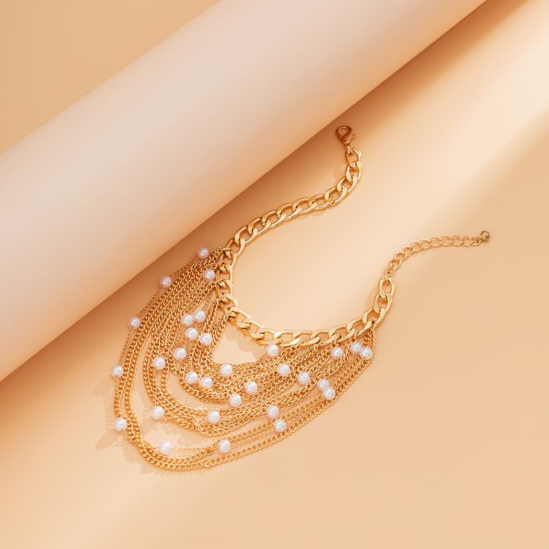 Schuhzubehör Schmuck Temperament Mehrschichtige Quaste Hip Hop Fußkette Für Frauen Übertrieben Perle Geometrische Kette Schuhkette_voghion.com