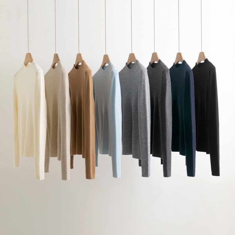 Maglione lavorato a maglia a collo alto per donna, autunno inverno, vestibilità slim, intimo snellente, maglietta di base multicolore_voghion.com