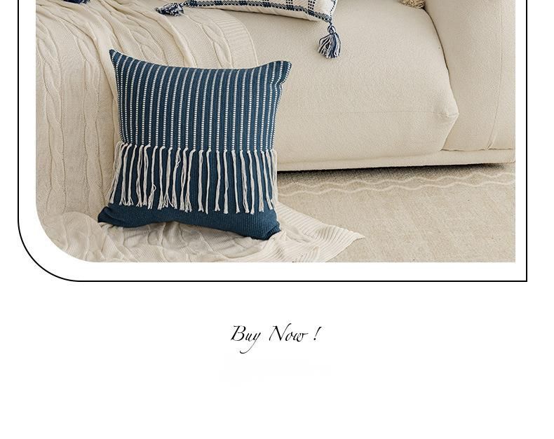 2025 Blue Series Living Room Sofa Bedside Multi-use Home Car Stripe Polka Dot Tassel Pillow Cushion_voghion.com