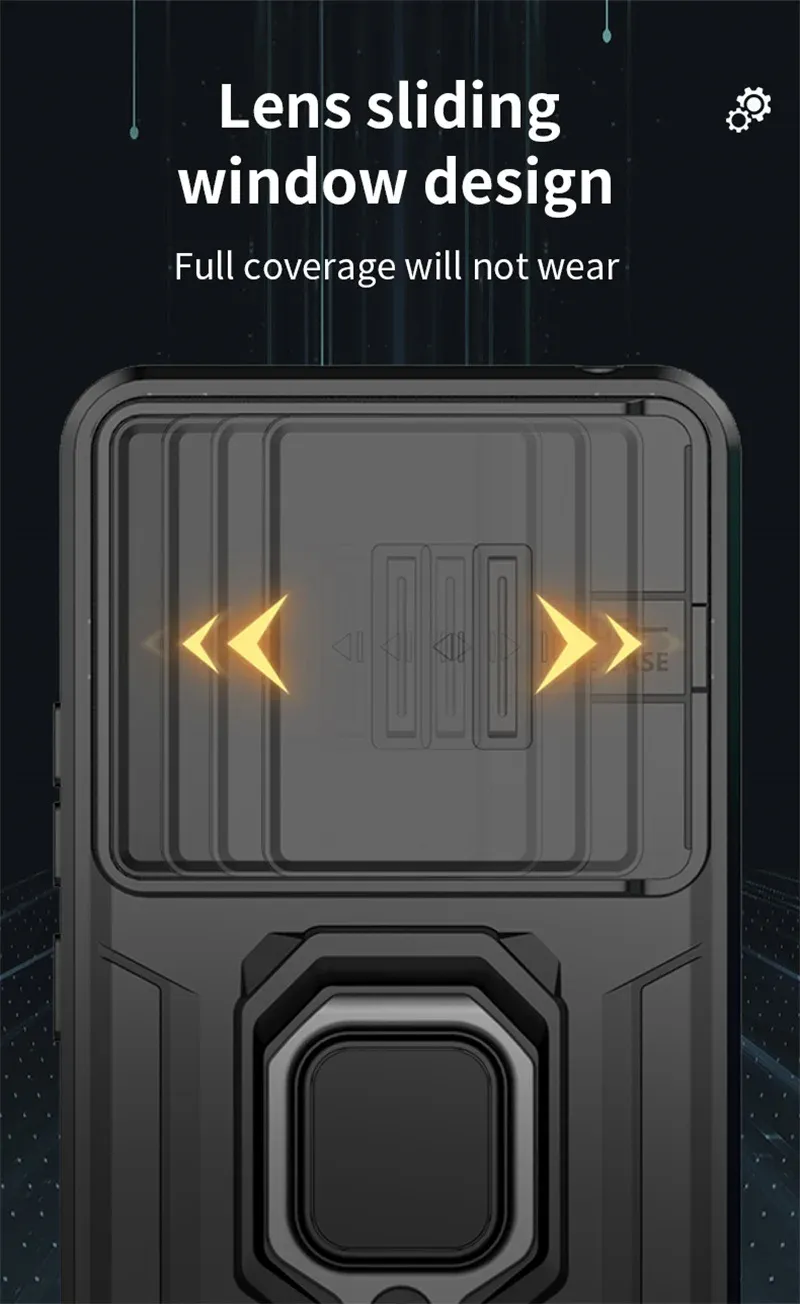For Xiaomi 14 Ultra 13T POCO X6 X5 M6 F5 Pro C65 Armor Phone Case with Slide Camera Protection Ring Holder Bracket Cover_voghion.com